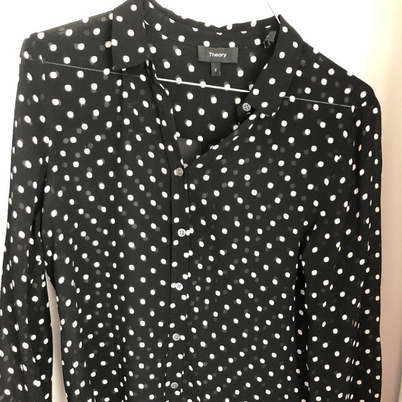 Theory sheer black polka dot blouse. - Picture 1 of 3